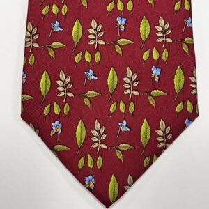 Vintage Brooks Brothers Tie Red Silk Leaves Floral Botanical Preppy USA Made 90s